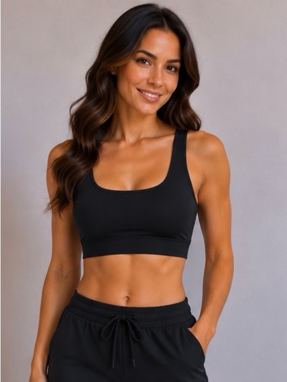 Women’s Small Black Padded Seamless Ribbed Sports Bra Athletic Workout S